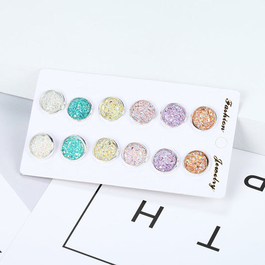 6pairs Glitter Sparkle Stud Earrings Women Jewelry Mom Gift Everyday Wear