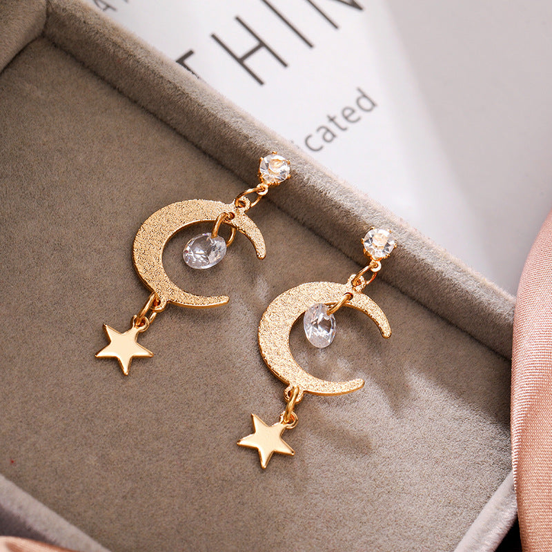 Crystal Moon Star Jewelry Fashion Dangle Earrings for Girls Party Birthday Gift