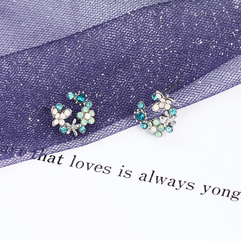 Blue Flower Mix Stud Earrings Women Jewelry Mom Gift Everyday Wear Earrings