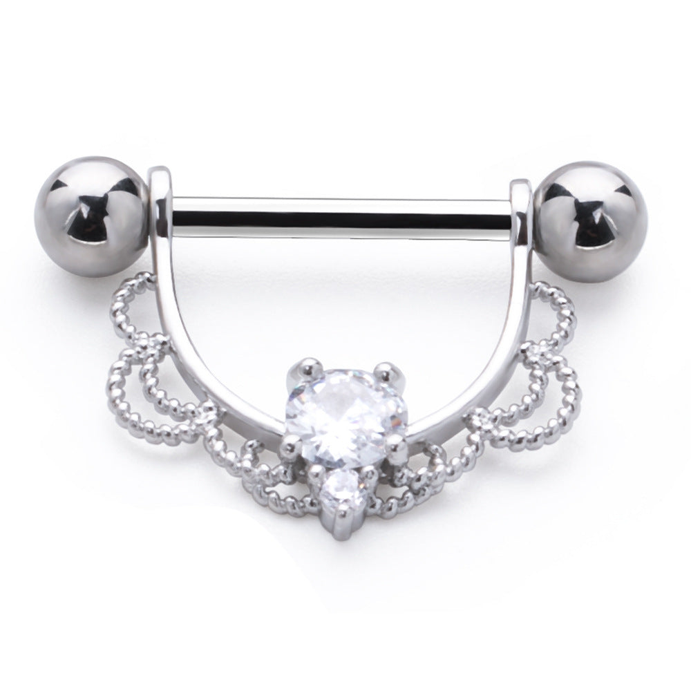 Stainless Steel U-shaped Alloy Diamond Breast Ring Pendant