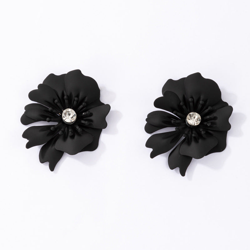 Black Flower Stud Earrings for Women Girls Fashion Earrings Piercing Jewelry