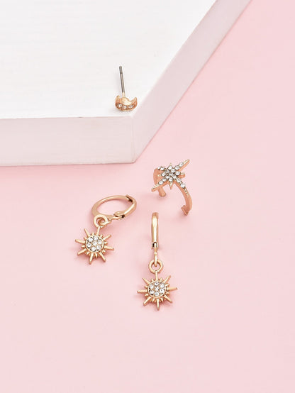 3pcs Set Sun Moon Jewelry Stud Earrings Modern Fashion Women Earrings Piercing