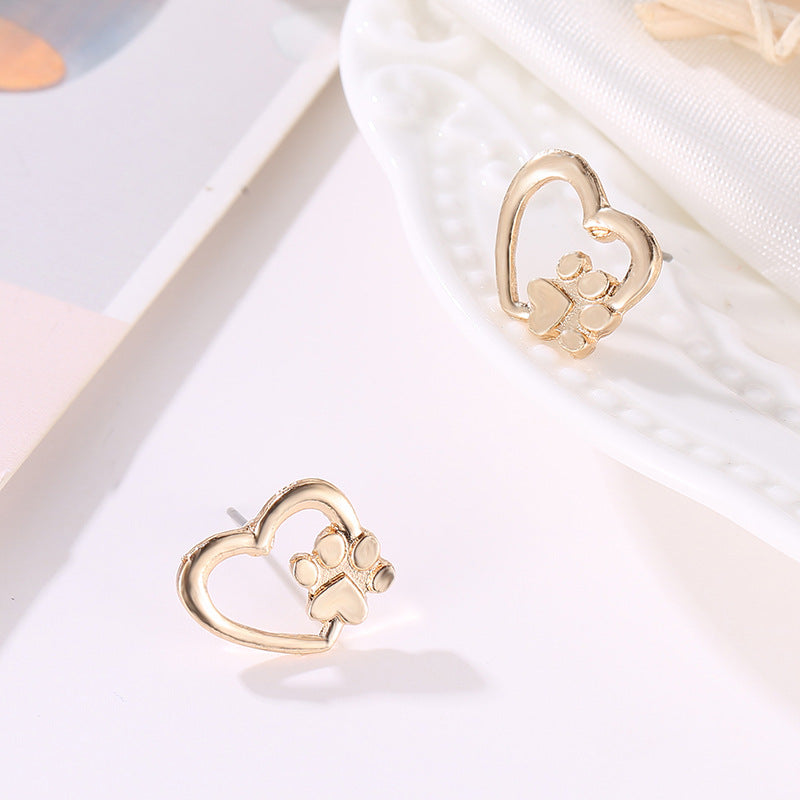 Heart Stud Earrings Animal Cat footprints Studs Earring for Women Party Girls Modern Jewelry Accessory