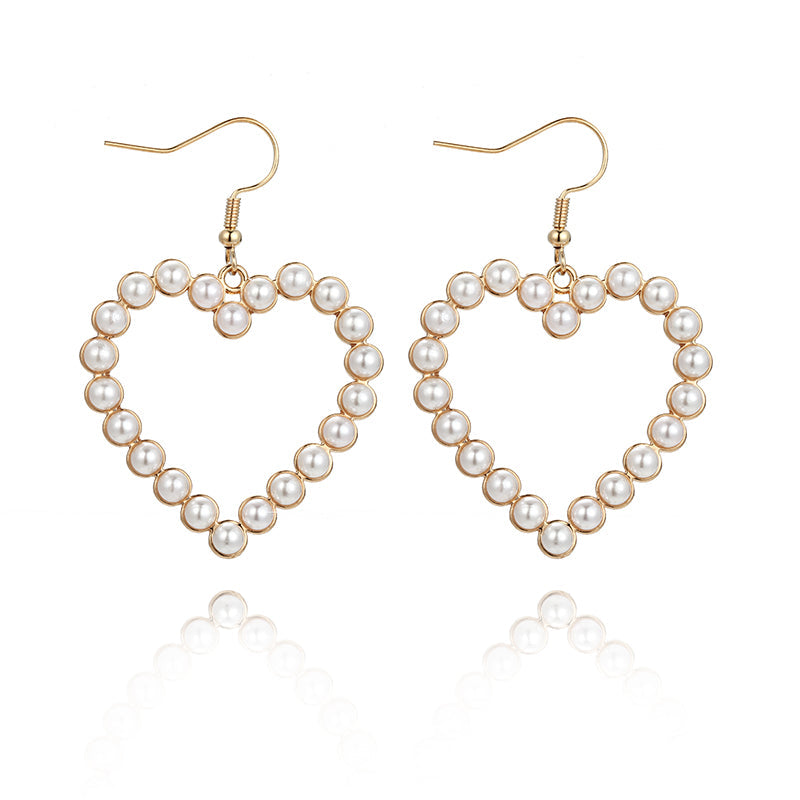 Imitation Pearl Heart Drop Ear Dangle Fashion Earrings for Women Party Jewelry
