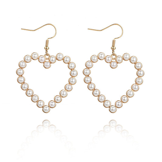 Imitation Pearl Heart Drop Ear Dangle Fashion Earrings for Women Party Jewelry