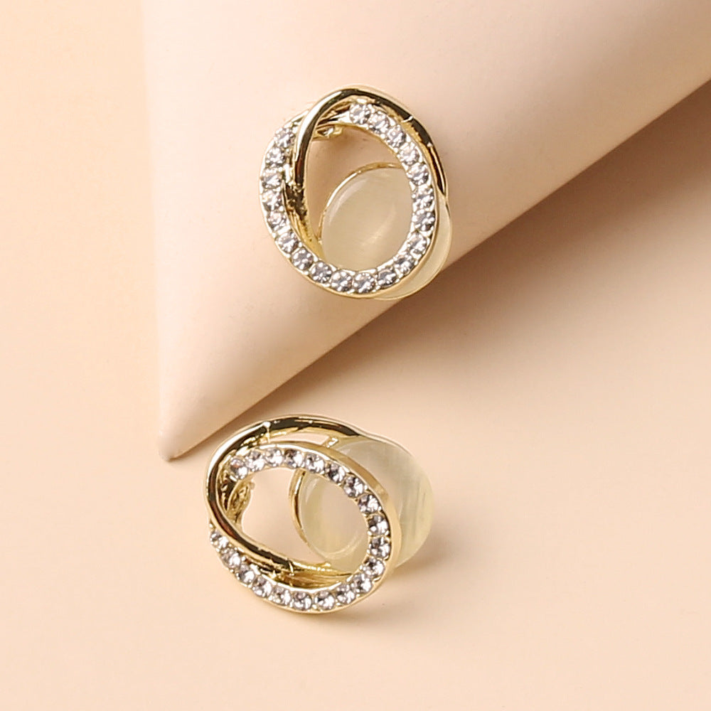 Rhinestone Oval Stud Earrings Women Charm Stud Jewelry Birthday Holiday Gifts