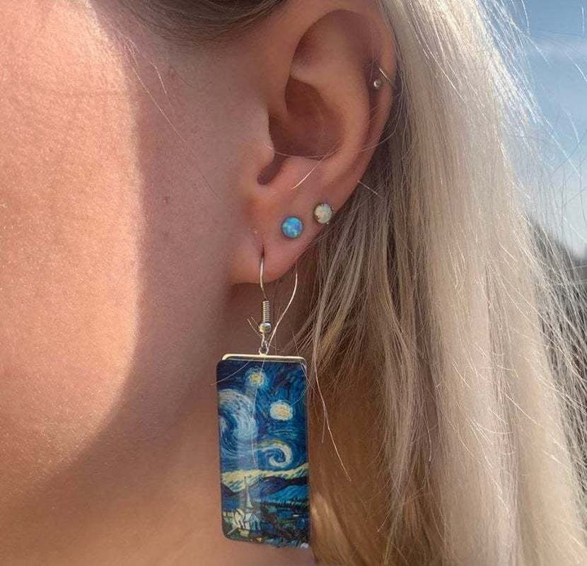 Blue Painting Design Drop Earrings Cute Dangle Earrings Women Jewelry Gift for Her