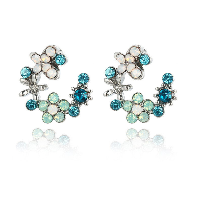 Blue Flower Mix Stud Earrings Women Jewelry Mom Gift Everyday Wear Earrings