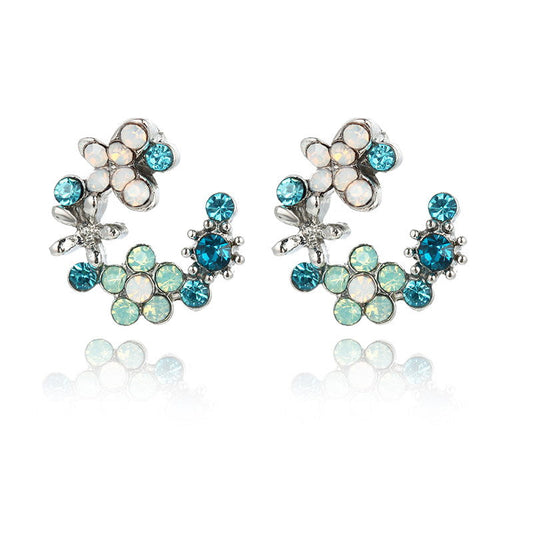 Blue Flower Mix Stud Earrings Women Jewelry Mom Gift Everyday Wear Earrings