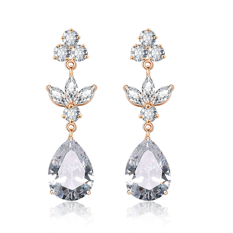 Long Temperament Water Drop Zircon Female Earrings