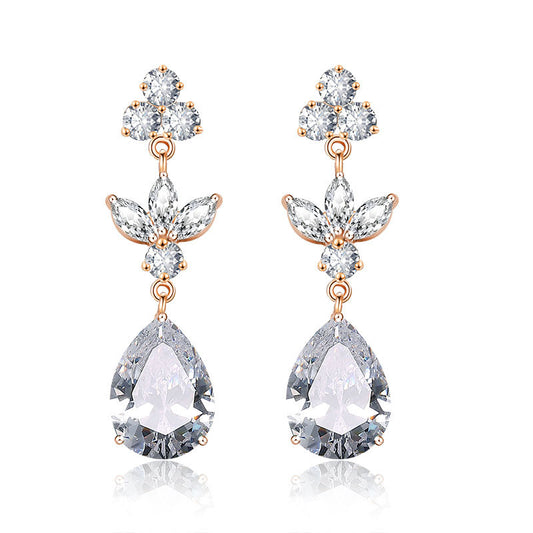 Long Temperament Water Drop Zircon Female Earrings