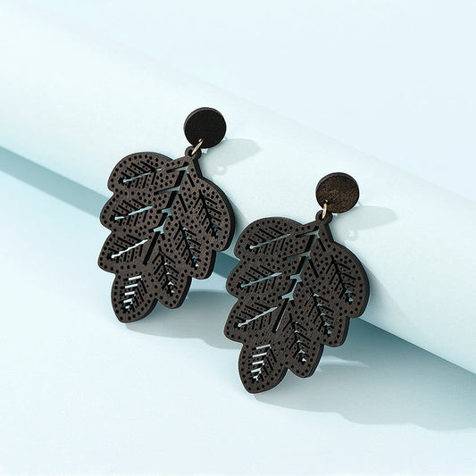 Wooden Black Leaf Drop Earrings Women Jewelry Mom Gift Everyday Wear Earrings