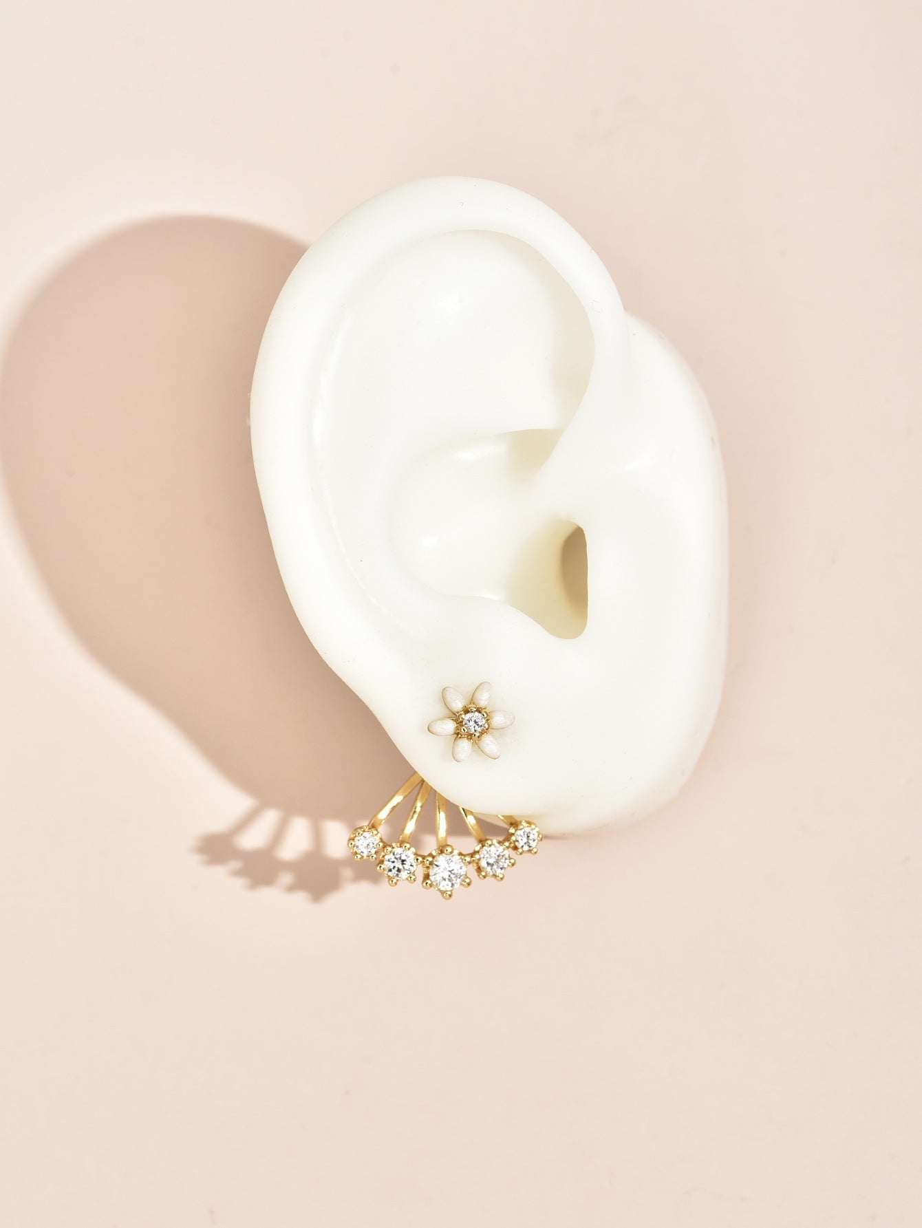 Flower Design Ear Jacket Stud Earrings Dangle Women Fashion Jewelry Gift for Her