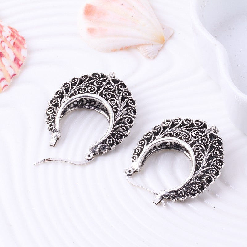 Ancient Silver-colored Hoop Earrings Women Fashion Jewelry Jewellery