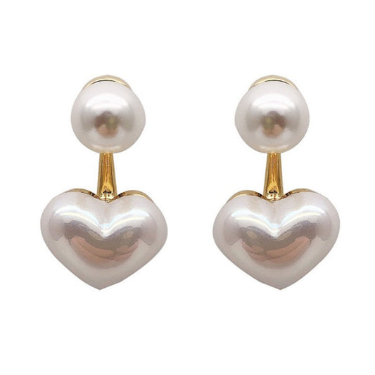 Heart Faux Pearl Decor Stud Earrings for Women Girls Ear Studs Jewelry Gift