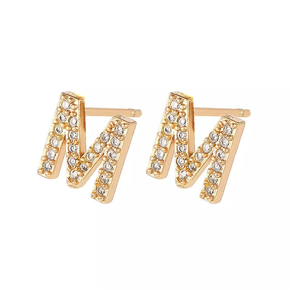 Rhinestone Letter Stud Earrings for Women Girls Ear Studs Jewelry Gift Fashion