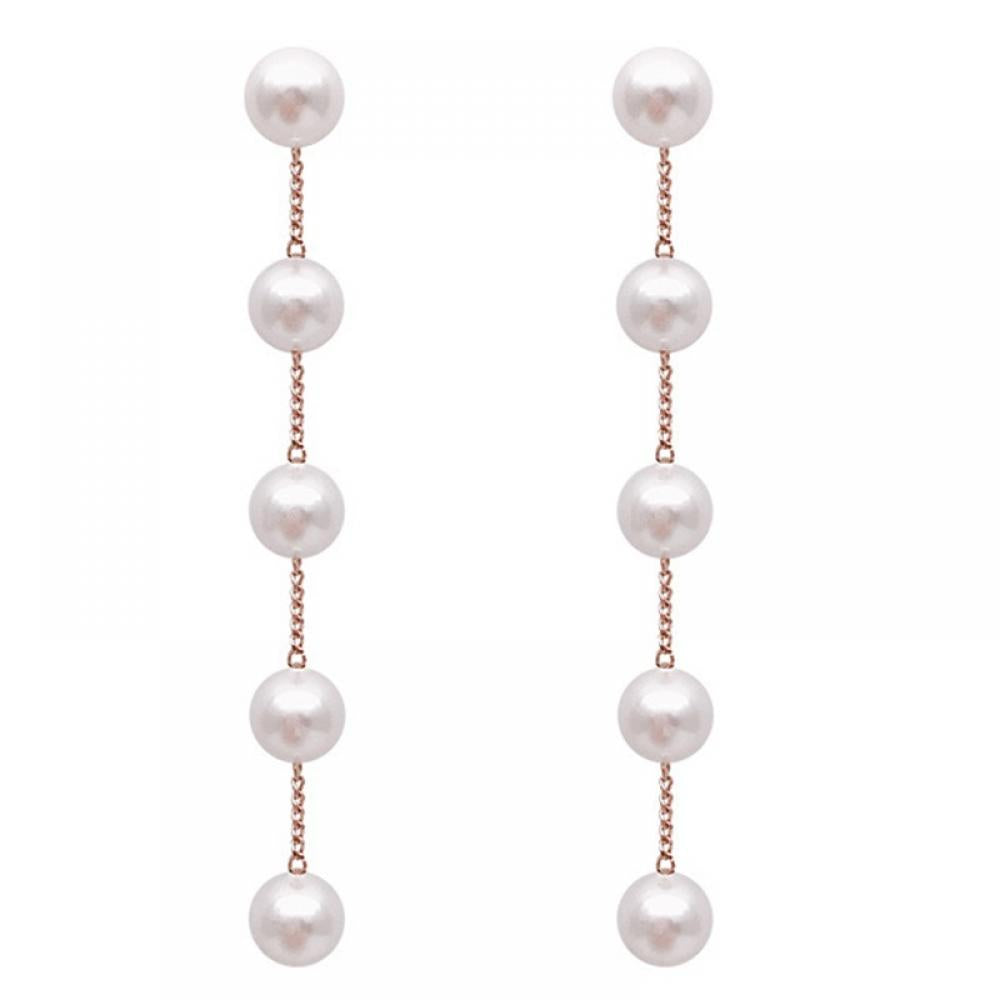 Long Faux Pearl Decor Drop Stud Earrings for Women Girls Ear Studs Jewelry Gift